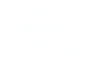 White text on a gray background reads "Inc. Power Partner," with an infinity symbol inside the letter "o" in "Power.
