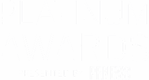 White text on a light gray background reads "PLATINUM AWARDS presented by PRNEWS.