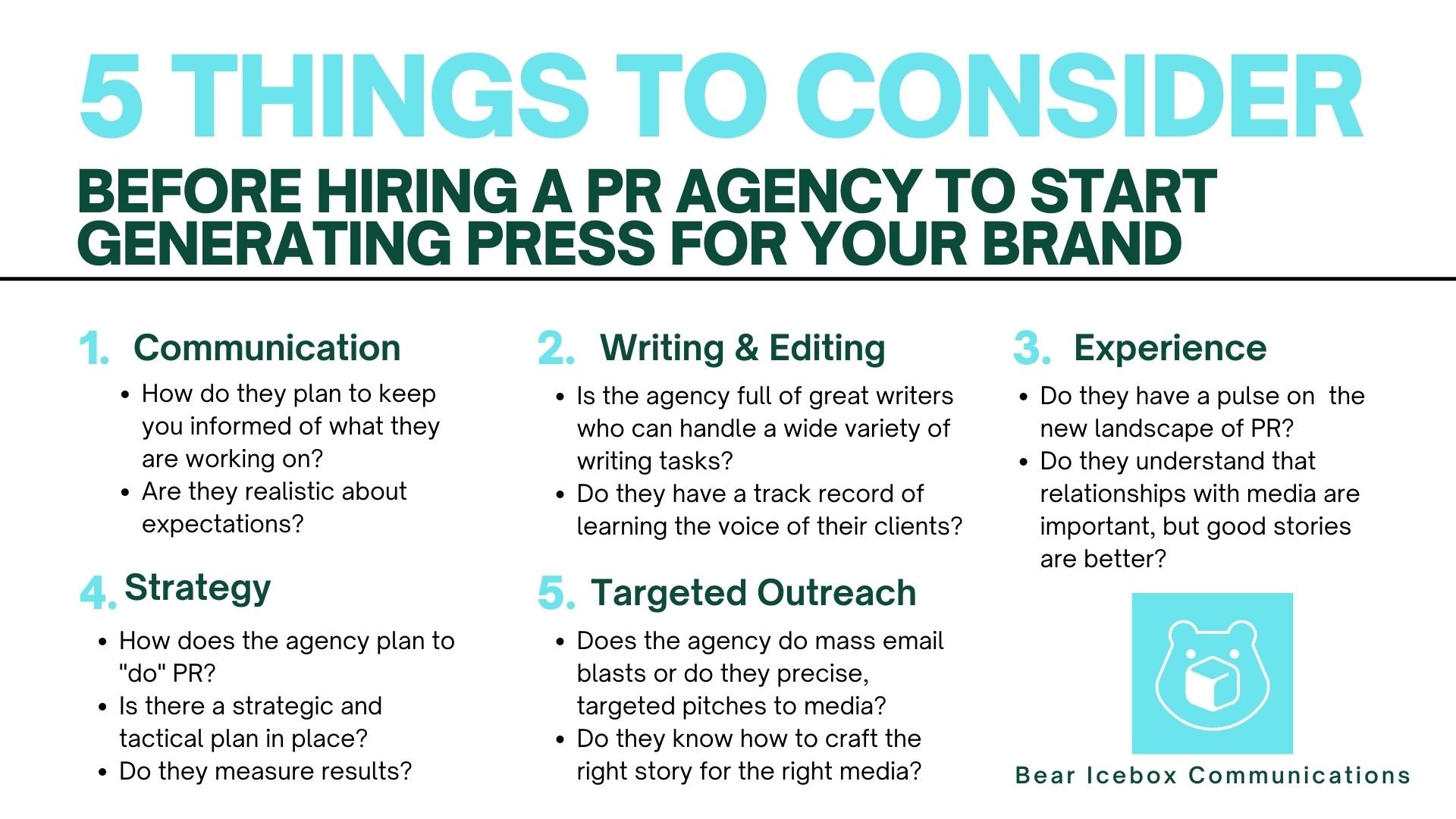 5 things to consider before hiring a PR agency.