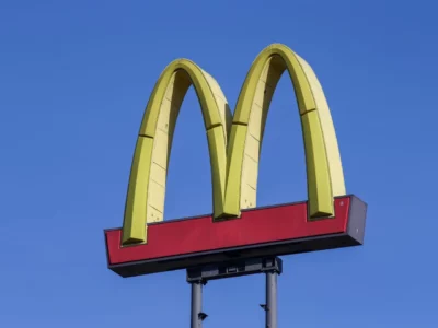 Upwards view of McDonald's sign.