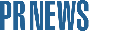 Blue capital letters spelling “PR NEWS” on a light gray background.